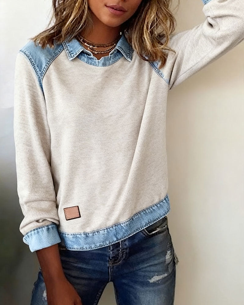 Felpa con Dettagli in Denim