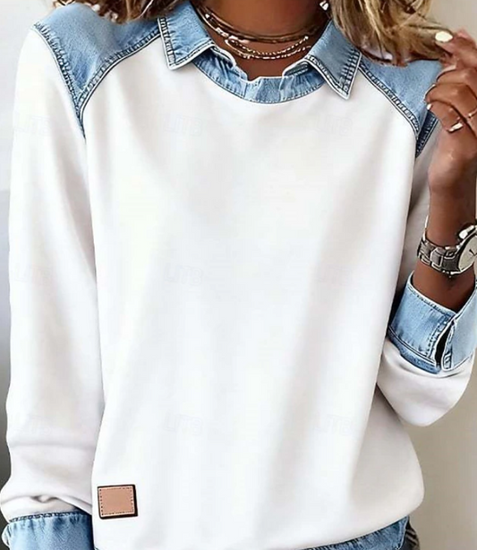 Felpa con Dettagli in Denim